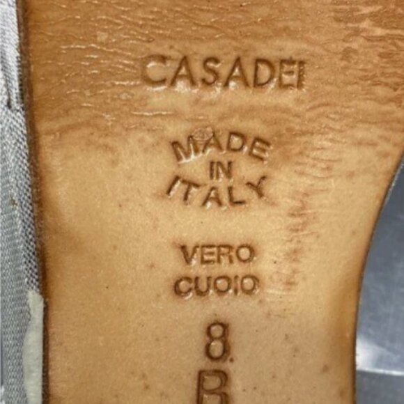 Rare Casadei Silver Foil Leather Heels 8 US / 38 EU Crystal Starfish Italy IOB - Picture 14 of 15